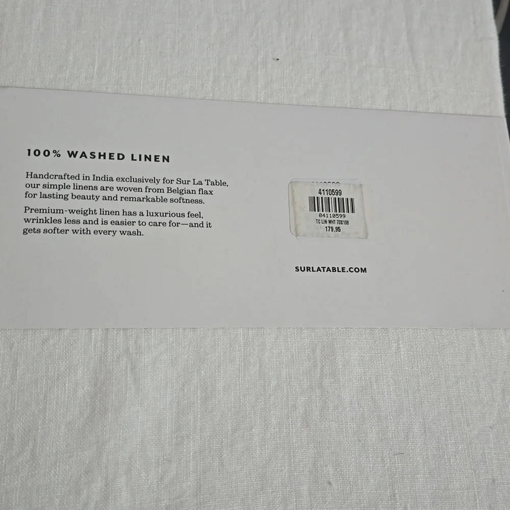 ❤️BUY 2 GET 1 FREE Sur La Table Classic White Linen Tablecloth, Size 108